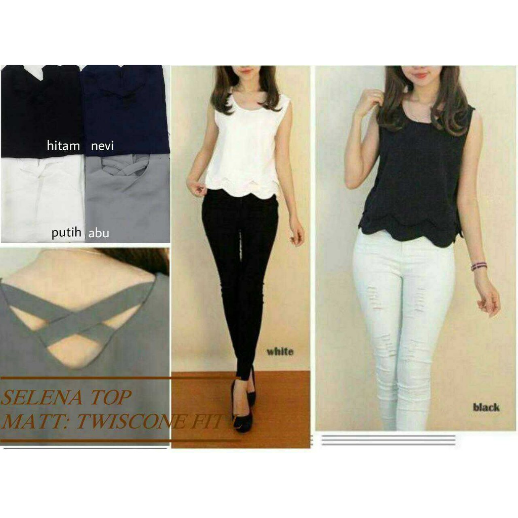 [Selena top RO] blouse wanita twiscont hitam dan navy