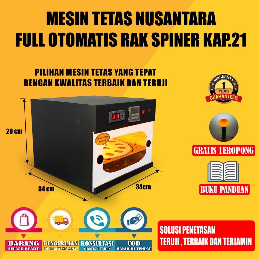 NUSANTARA INCUBATOR Mesin Tetas Telur Full Otomatis Kap.21 Rak Spinner Penetas Telur Otomatis