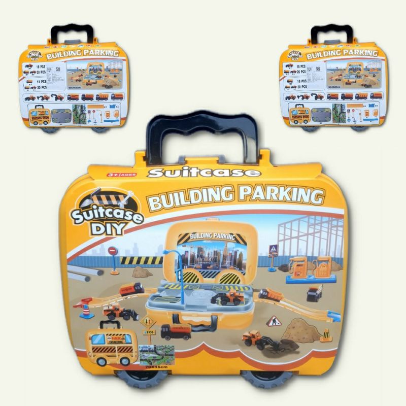 Mainan edukasi anak cowok Building Parking Suitcase DIY koper mobil kontruksi membangun parkiran