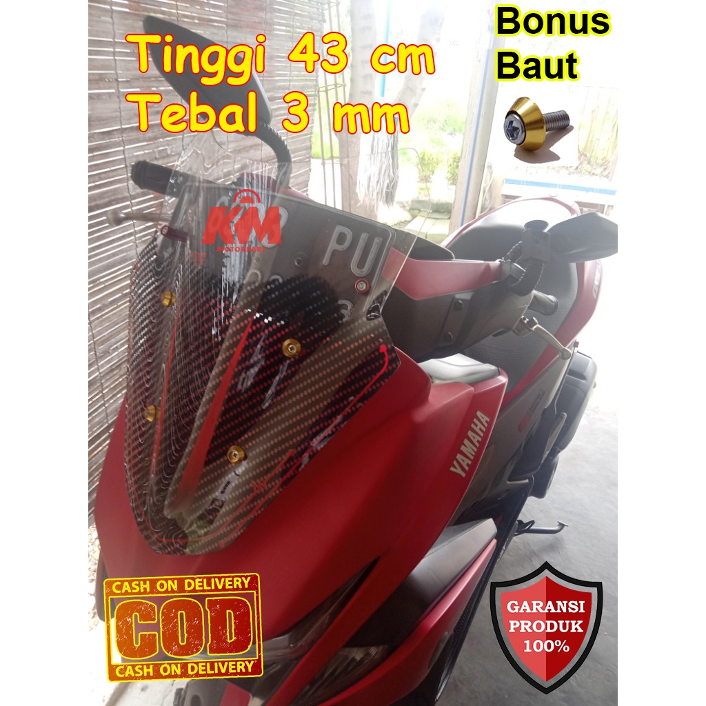 Kaca Visor Windshield NMax Old &amp; New Karbon N Max Merah Kuning Hijau Panjang 43 cm Variasi