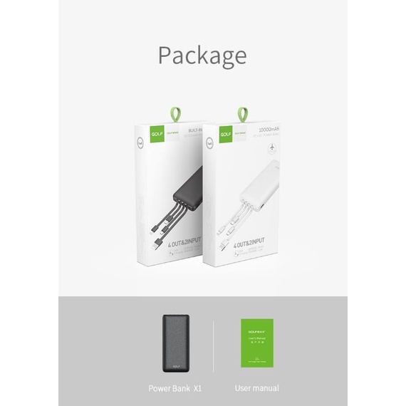 Powerbank Golf L106 Real 10.000 mah BUILT~IN Cable Powerbank