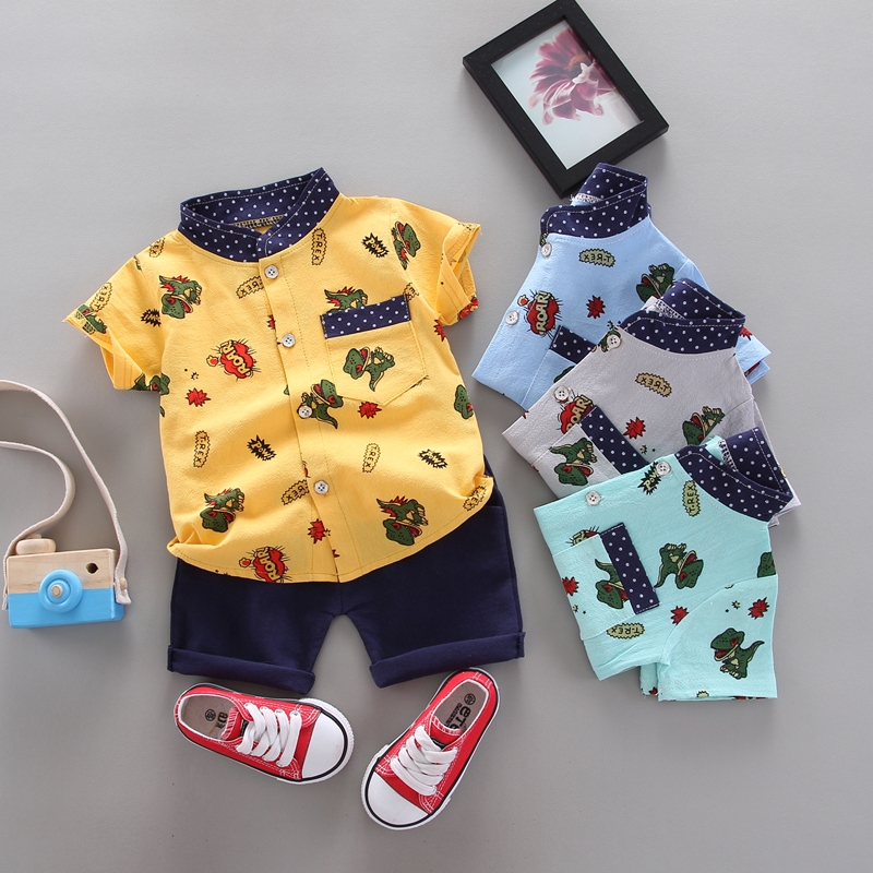 Baju budak musim panas baju bayi kartun dinosaur corak Baju budak musim panas baju bayi kartun dinosaur corak