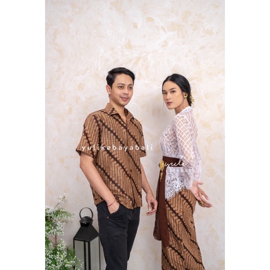 Set Couple batik Semi italy putih | Batik couple sarimbit