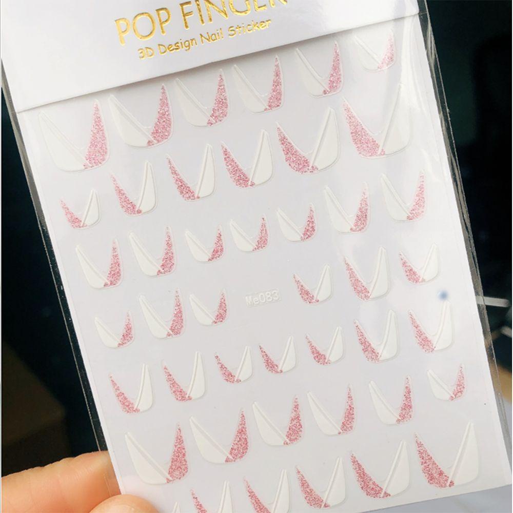 Agustina French Tips Stiker Kuku Kreatif Mode Geometri Mengkilap Glitter French Line Nail Slider Gadis DIY Manicure Aksesoris Putih Sliders Decals