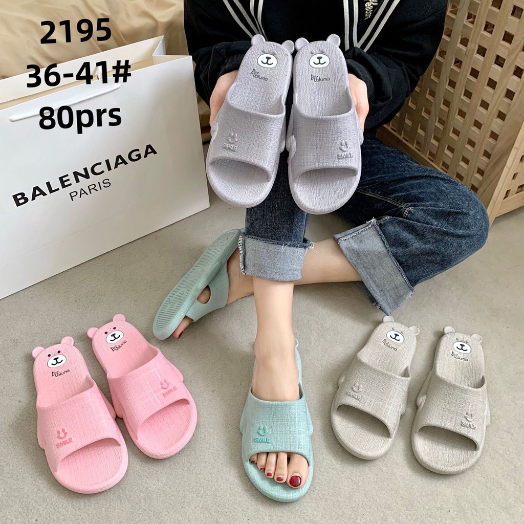 Sandal selop Wanita LALUNA 2195 import Karet Smile Motif Cute Bear