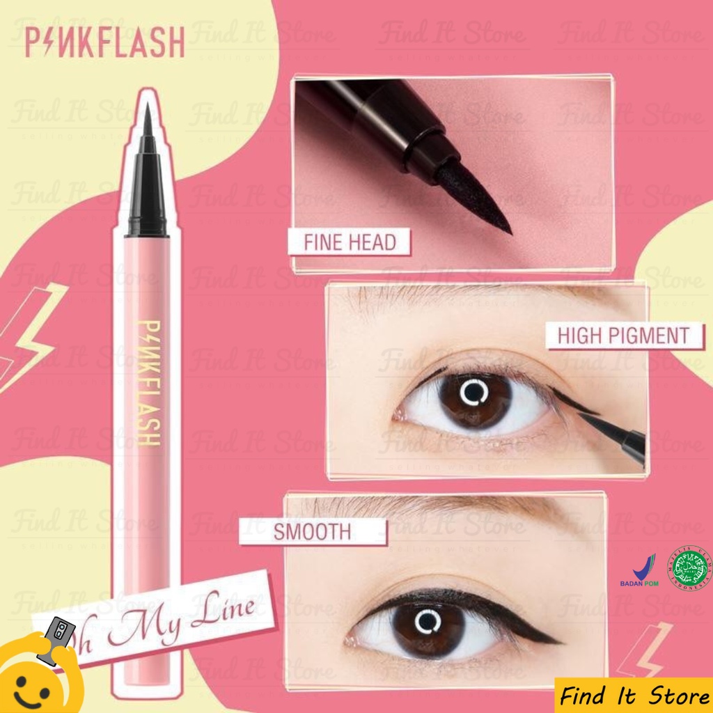 PINKFLASH Waterproof Easy Eyeliner Pen | Pink Flash Smoodgeproof Eyeliner Waterproof BPOM