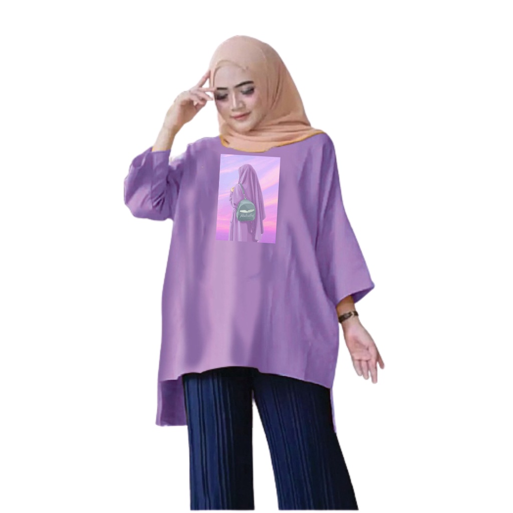 Tunik Jumbo Wanita Hijab Purple / Atasan Muslim Wanita XL, XXL