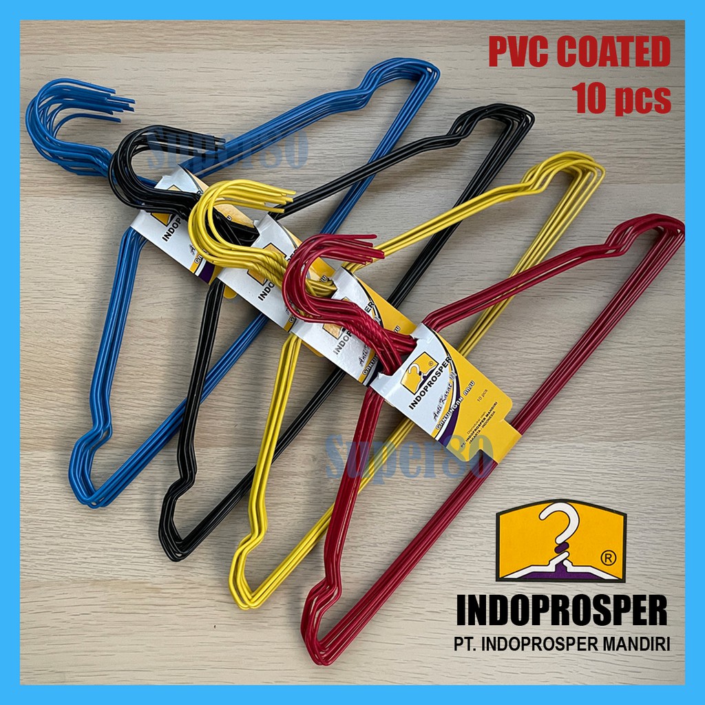 Gantungan Baju Kawat PVC Coated Merk IndoProsper Hanger Laundry Jemur 10 pcs