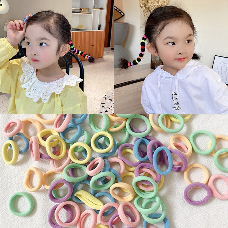 100pcs / Set Karet Rambut Seamless Warna-Warni Gaya Korea Untuk Anak Perempuan