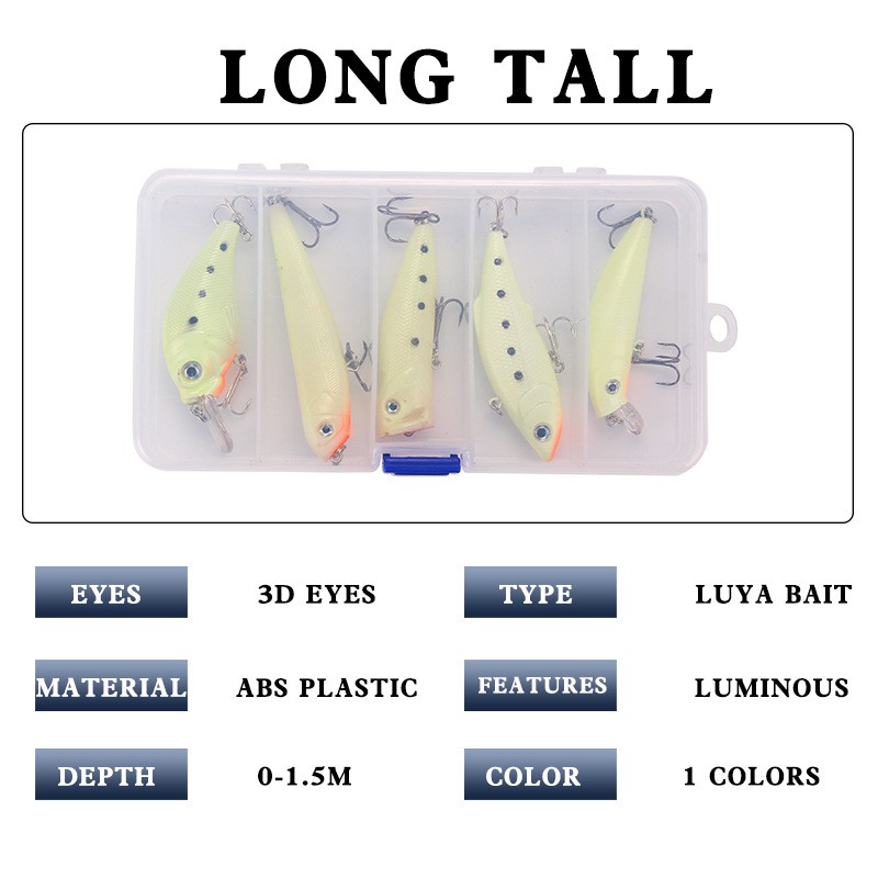 5Pcs Boxed Luminous Minnow Umpan Pancing VIB/Pencil/Popper/Crankbait Fishing Lures Swimbait Topwater Ikan Kail Memancing Tackle