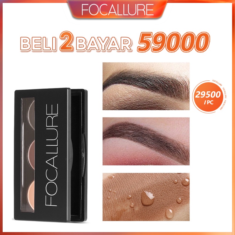 FOCALLURE Eyebrow Powder Palette With Brush Mirror 3 Colors (100% Original, BPOM Certified)