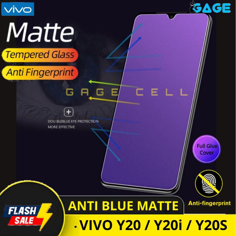 TEMPERED GLASS ANTI MINYAK BLUE MATTE RADIASI VIVO Y20 Y20i Y20S FULL LAYAR SCREEN PROTECTOR