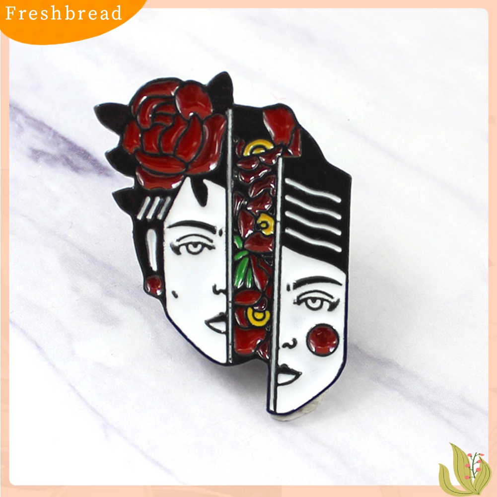 Terlaris Dislocation Lady Face Rose Flower Enamel Brooch Pin Jacket Collar Badge Jewelry