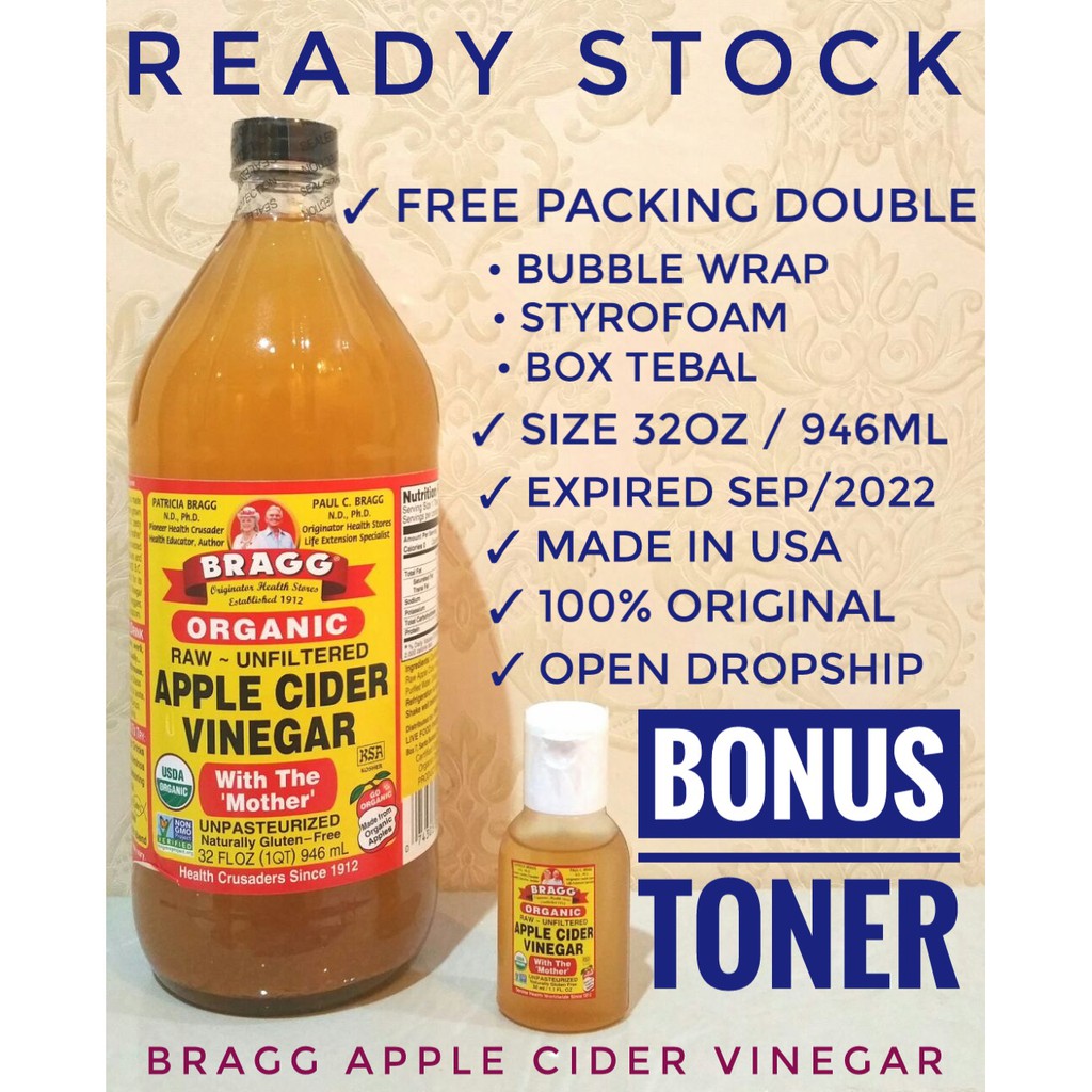 946ml PROMO [FREE TONER] CUKA APEL / BRAGG APPLE CIDER 