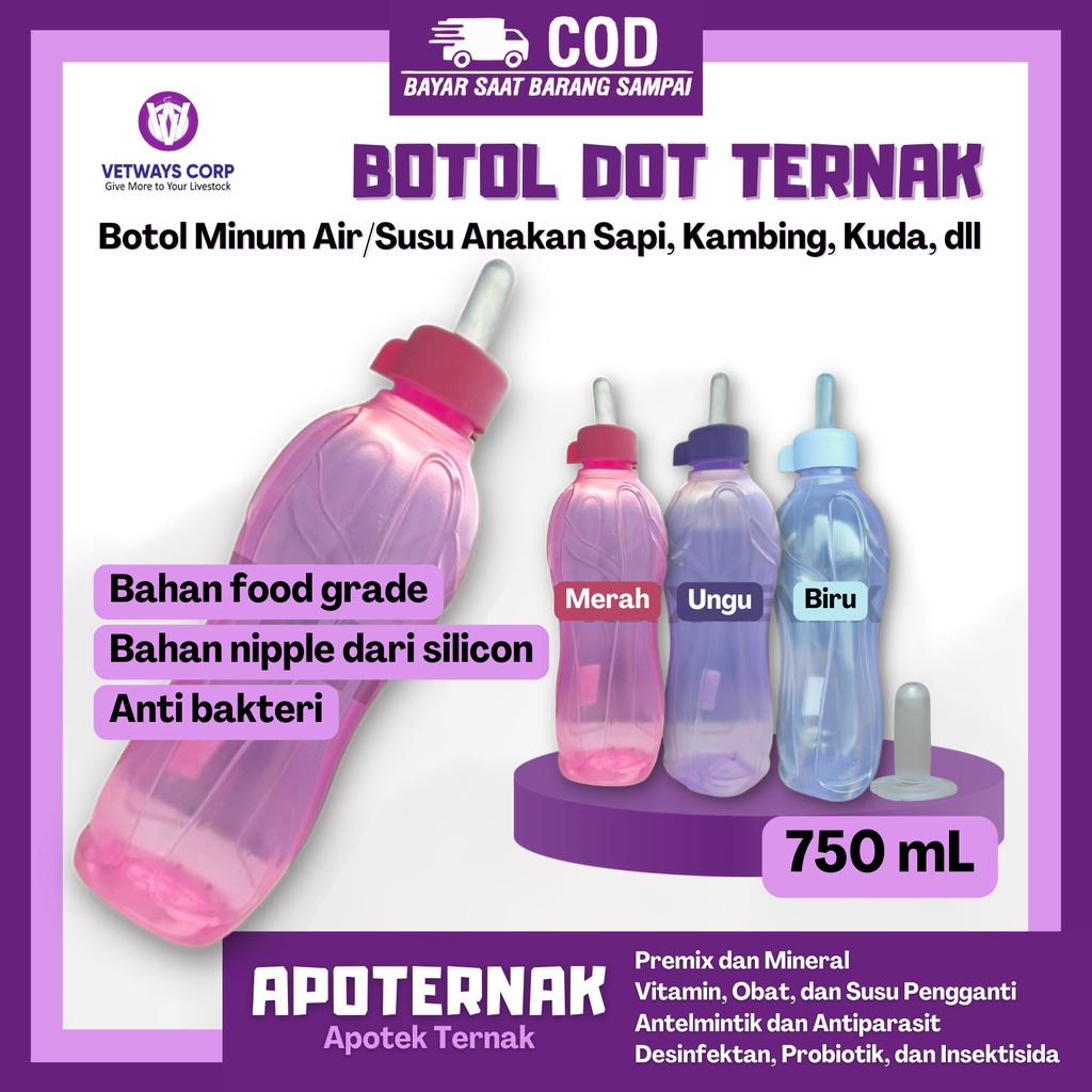 GROSIR Botol 750 mL + Dot Transparan DOT KAMBING SAPI KERBAU DOMBA KUDA  | Apoternak