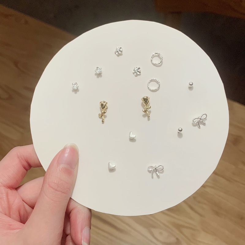 Papaozhu 7pasang s925 Silver Starry Sky Blue Star Moon Stud Earrings Set Untuk Wanita Perempuan Perhiasan Telinga Romantis