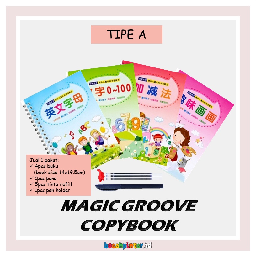 Magic Groove Copybook | Belajar Menulis Ajaib | Prewriting / Pra - Menulis | Mainan Edukasi Anak-A - 1 Paket (4 buku)