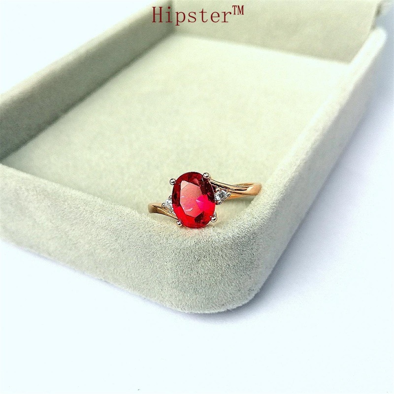 New Classic Exquisite Inlaid Colored Gems Red Crystal Adjustable Ring