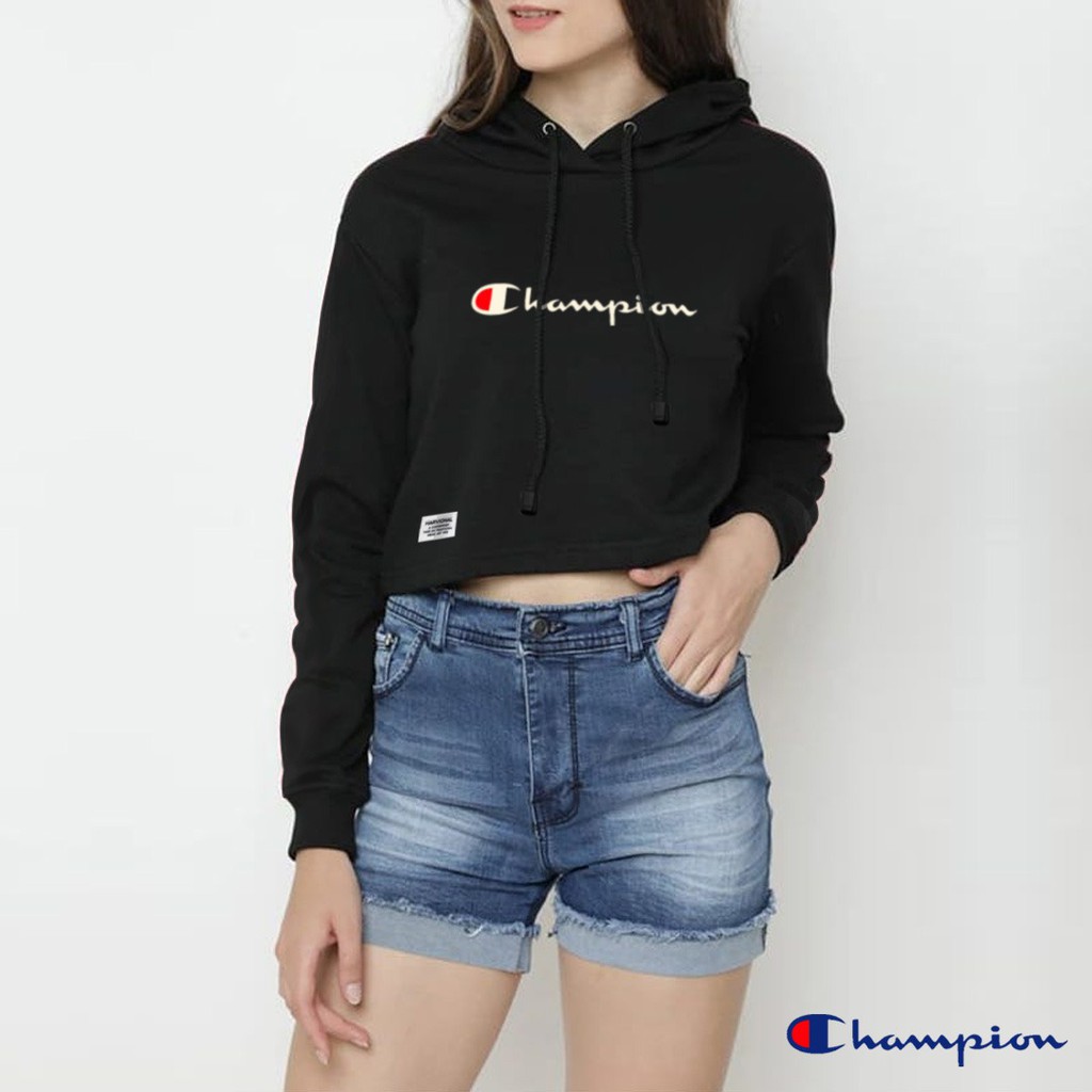 CROP TOP HOODIE CHAMPION BAHAN FRENCHTERRY