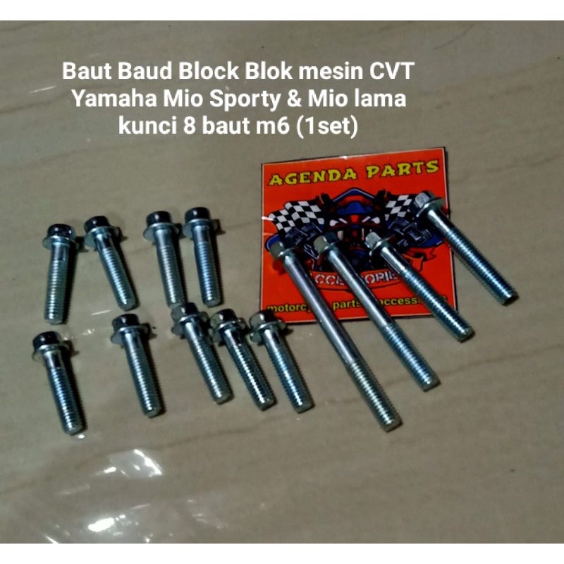 1set Baut Baud Block Blok mesin CVT Yamaha Mio Sporty &amp; Mio lama kunci 8 baut m6 (1set)