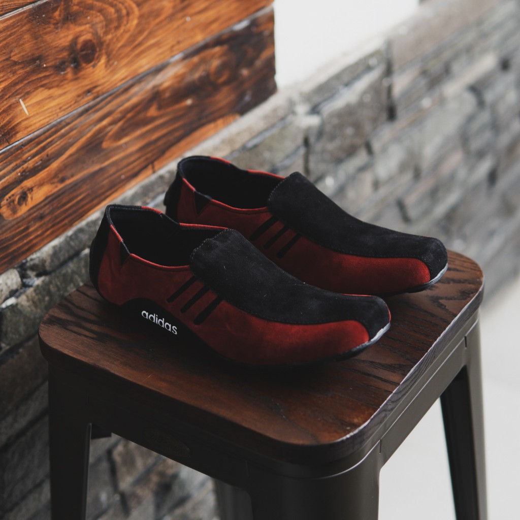 MS Shop - Sepatu Keren Slip On Pria Adidas Neymar Hitam Merah Slop Suede Kasual Selop Santai Cowok