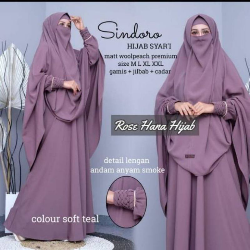 Gamis Set Khimar Cadar Sundoro Syar'i Polos Jumbo Ori Rosehana Hijab