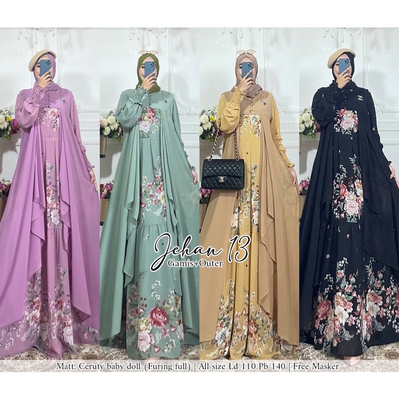 Humaira99 Gamis syari maxi dress set outer free masker original jehan 13