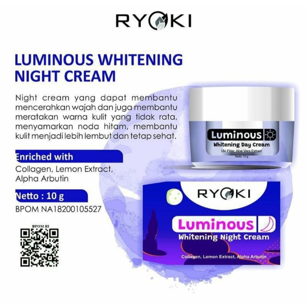 RYOKI Pemutih Wajah Alami Cream Malam 10gr Original Bpom Aman Murah Gratis Ongkir Bisa COD