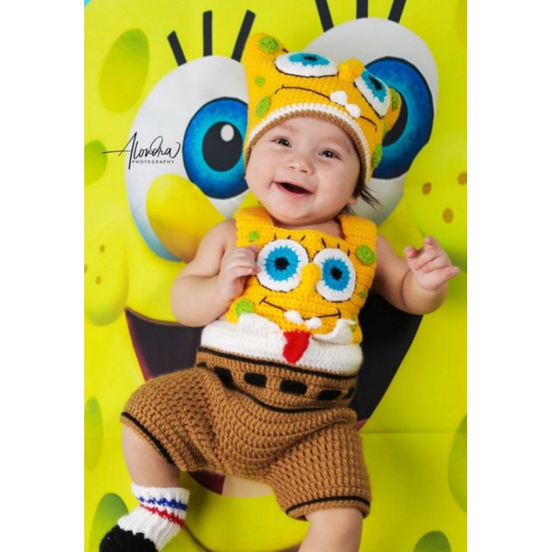 Kostum baju bayi Spongebob(0-12 bulan)/ baju bayi Spongebob/ Properti fotografi