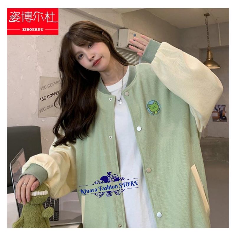 FROG BASEBALL 2XL 3XL Jacket Varcity Baseball Oversize-Jacket Wanita Terkini Casual Fashion Korean Style