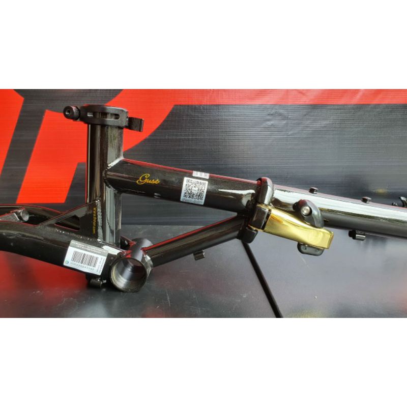 Frame fork handlepost FNHON Gust Black Gold 16inchi sepeda lipat seli V brake