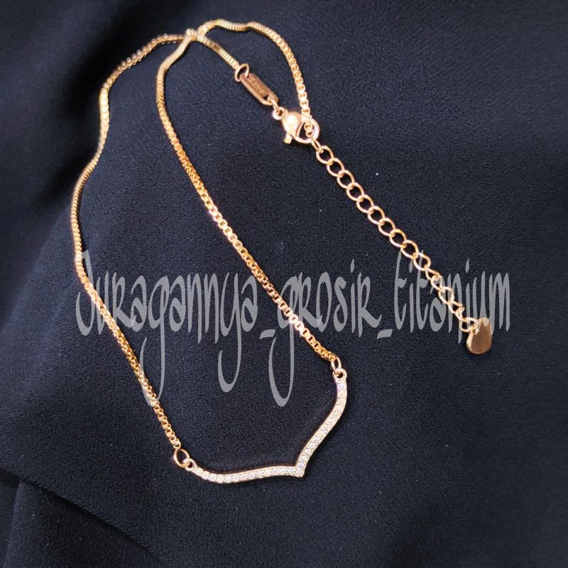 titanium kalung dan gelang fuji full permata elegan perhiasan emas korea anti karat&amp;anti luntur murah berkualitas