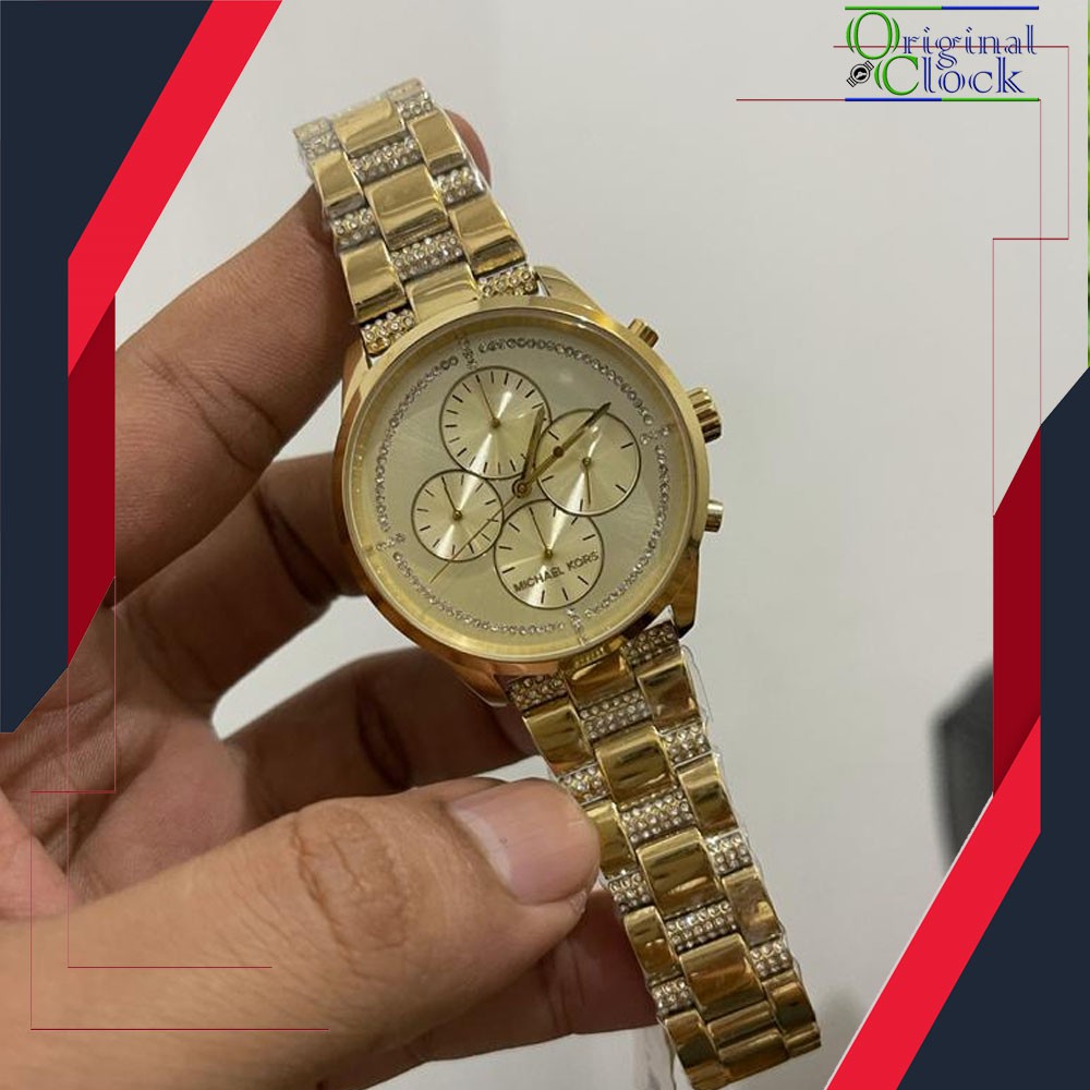 M1CHA3L K0RS MK6519 ORIGINAL SLATER PAVE MK6519 DIAMOND GOLD STEEL