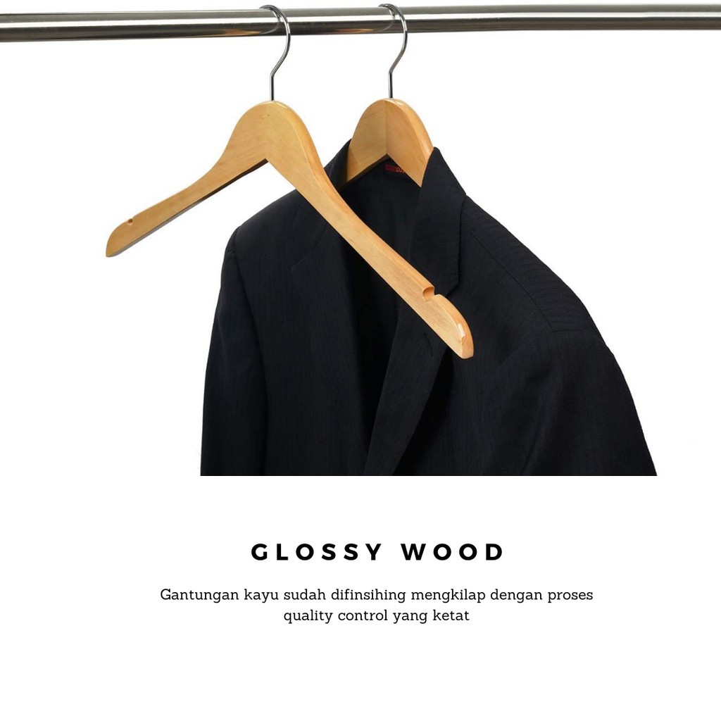 Premium Wood Hanger - Gantungan Baju Kayu Warna Natural - Ada Ukuran Anak dan Dewasa