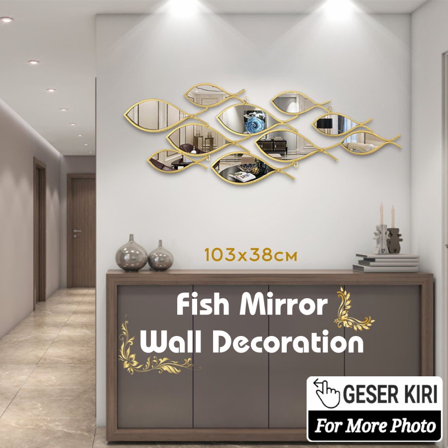 TBI Luxury Wall Decoration Fish Mirror Cermin Mewah Hiasan Rumah Lobby