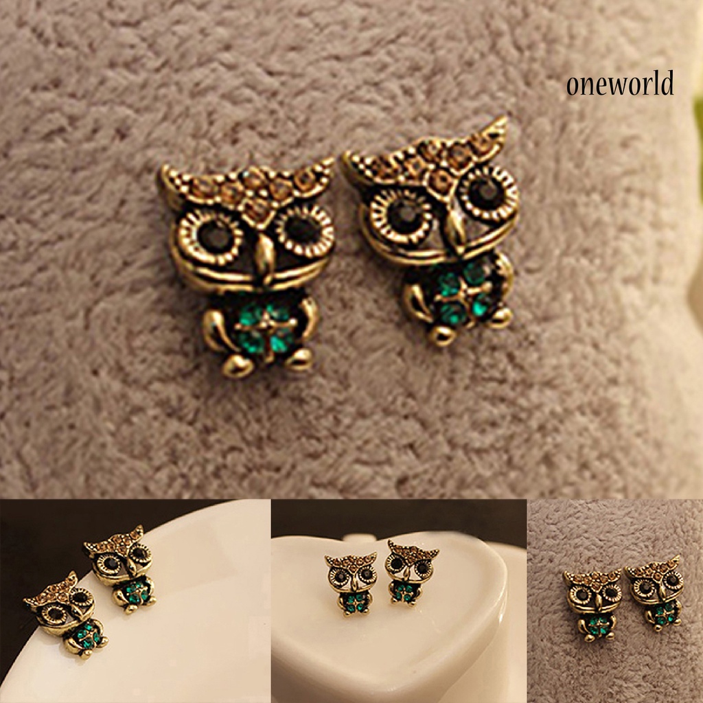 OW@ 1 Pair Stud Earrings Vintage Cute Alloy Women Animal Bird Owl Stud Earrings for  Daily Life