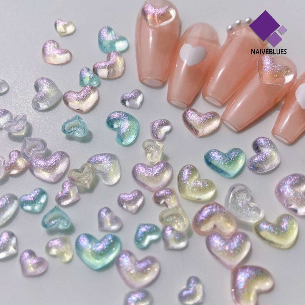 Naiveblue 50Pcs / Pak Hiasan Kuku Bentuk Hati / Pita / Beruang Bahan Resin Untuk Aksesoris Nail Art Charms