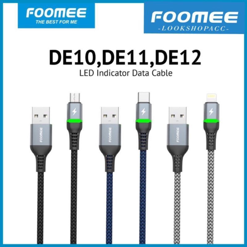 Kabel Data Foomee DE10 (Micro), DE11 (Type C), DE12 (Lightning) 2.4A 100Cm Original Foomee