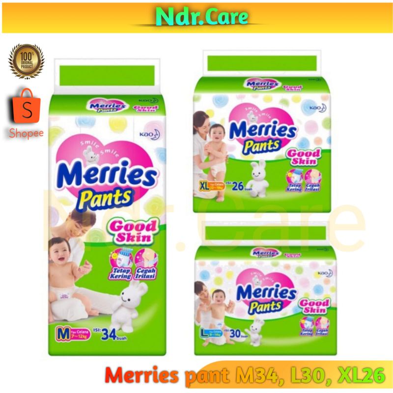 Merries popok celana Diapers S40,M34, L30, XL26