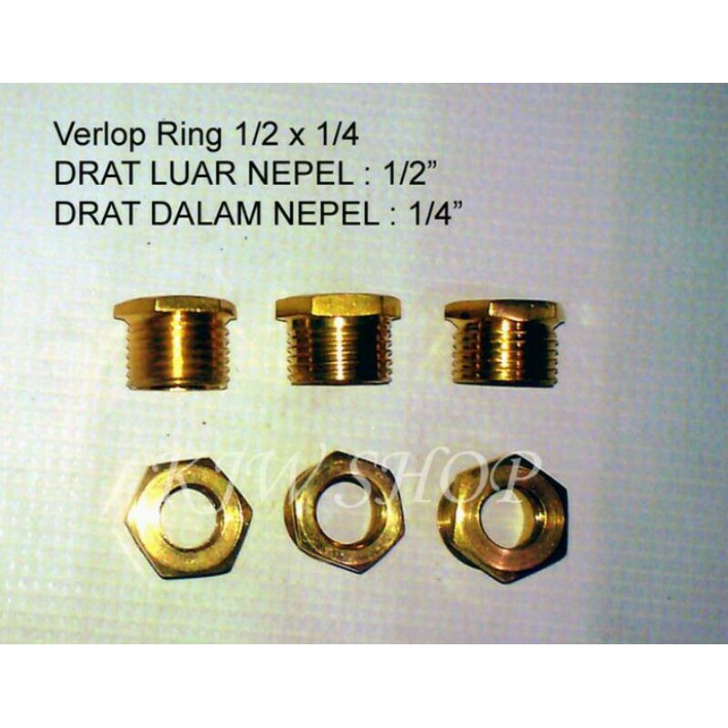 Verlop Ring Kuningan 1/2 X 1/4 Verlup Ring 1/2 X 1/4 Kuningan Verlop Drat Luar 1/2inch Dalam 1/4