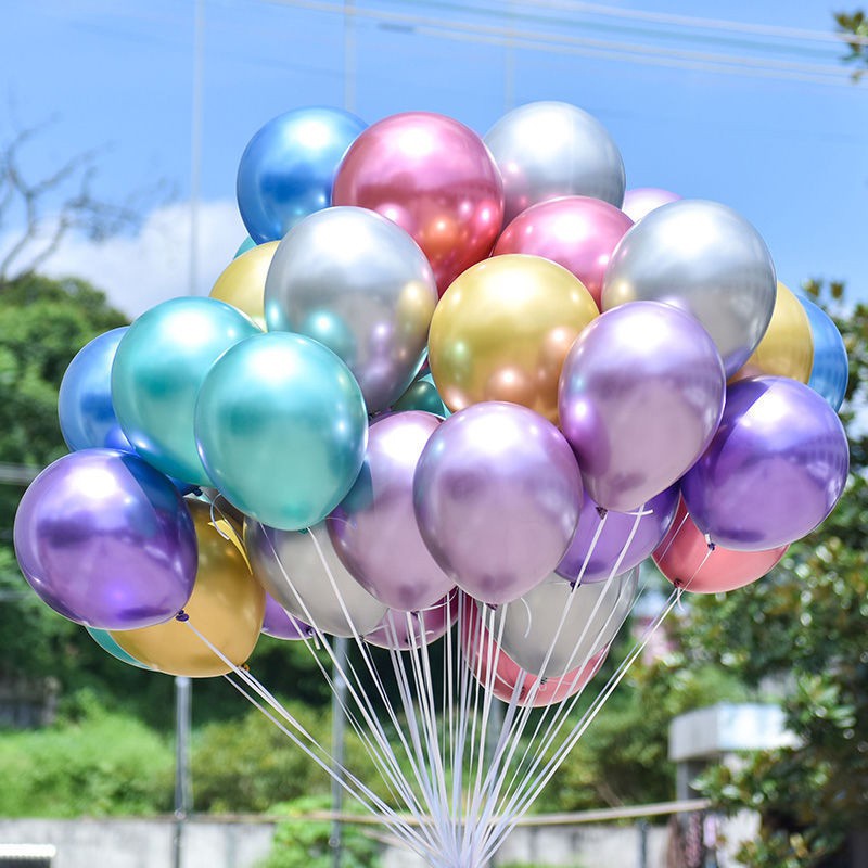 COD✨10Pcs/1 Paket Balon logam 10-inci tekstur krom dekorasi pernikahan tata letak tempat balon lateks