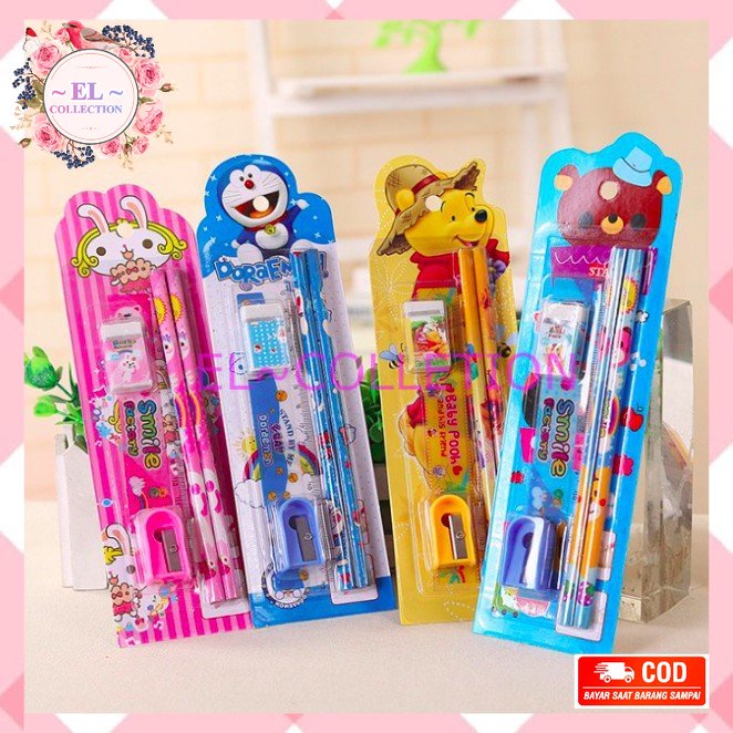 

Alat Tulis Set Mini Stationary Set Sekolah 5 in 1 Pensil Set Karakter 5in1 Kartun DE039