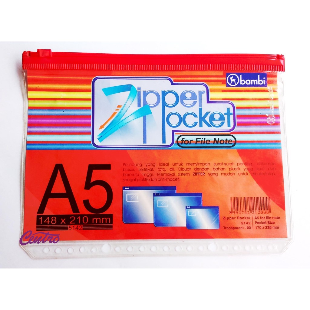

Bambi Zipper Pocket Transparant A5 Map Plastik Sleting Transparan Untuk Binder