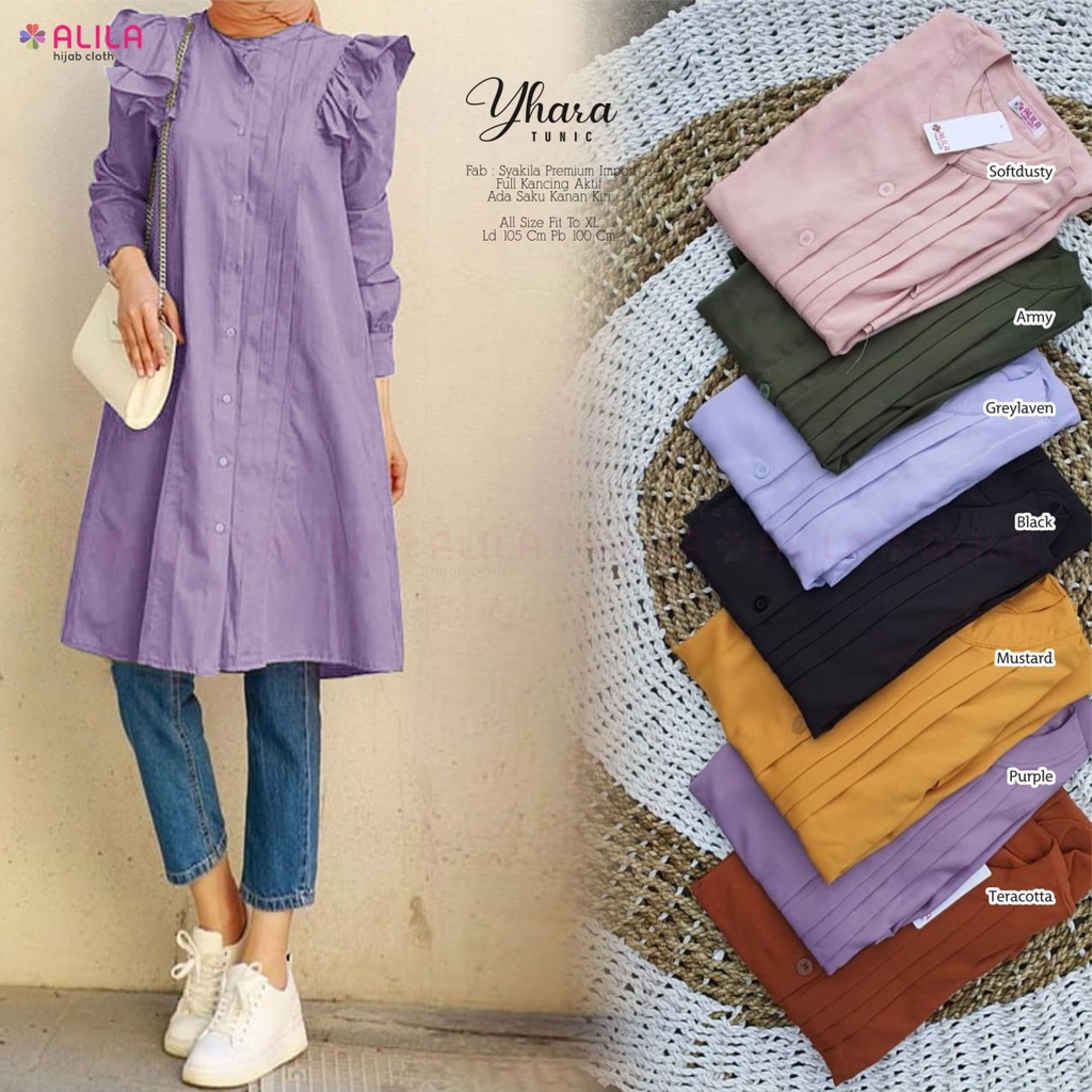 yhara tunic polos bahan syakila premium original alila