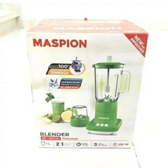 MASPION Blender Kaca 1 Liter MT 1272 GL - With Dry Mill - 2in1 2 Tabung - Garansi Resmi 1 Tahun