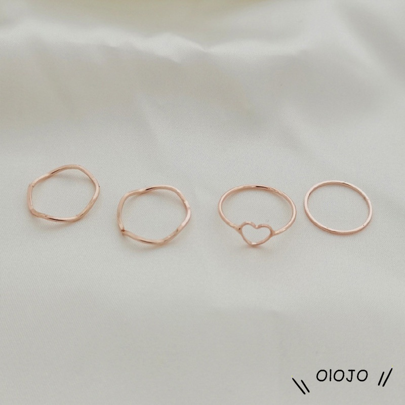 4 Pcs/set Jari Telunjuk Cincin Rose Gold Cincin Set Untuk Wanita Aksesoris Perhiasan Hadiah Natal - ol