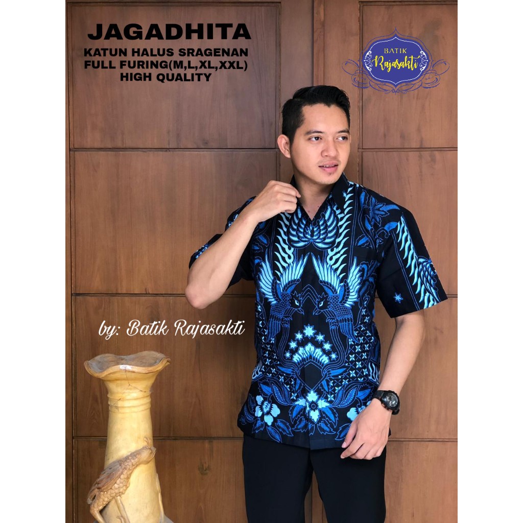 JAGADHITA Kemeja Batik Pria Lengan Pendek Katun Halus FULL FURING Rajasakti