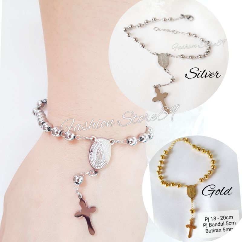 Gelang jurai Rosario Bunda Maria Titanium Impor Antikarat Fashion Wanita GRG07