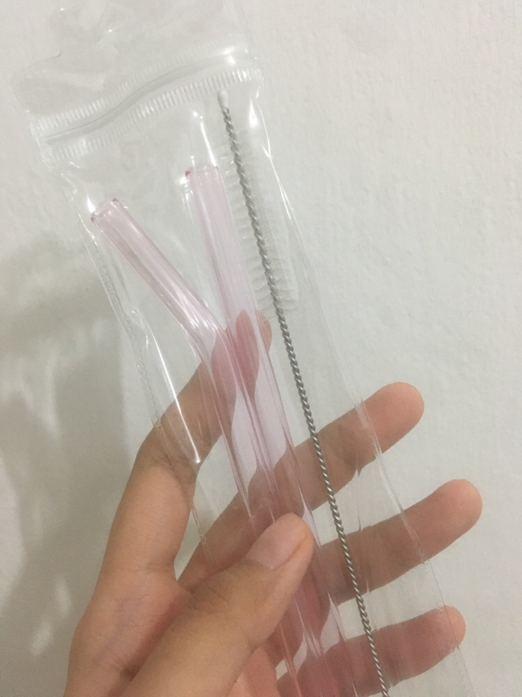 Sedotan Kaca Set 2 Pcs + 1 Sikat / Glass Straw 2 Piece With Brush And Clear Pouch