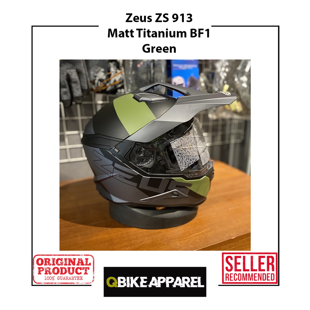 Helm Motor Supermoto Adventure Zeus ZS 913 Matt Titanium BF1 Green
